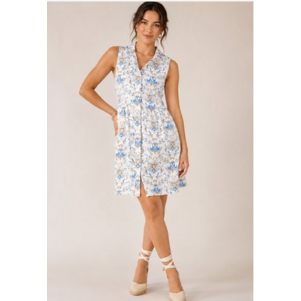Tuckernuck Florentine Royal Shirt Dress L Blue Tan Florentine Button Up Resort